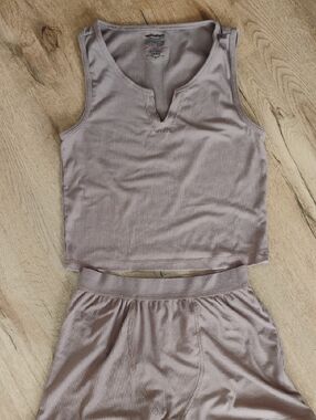 Essentials Women's Ribbed Pajama Set - Soft Beige